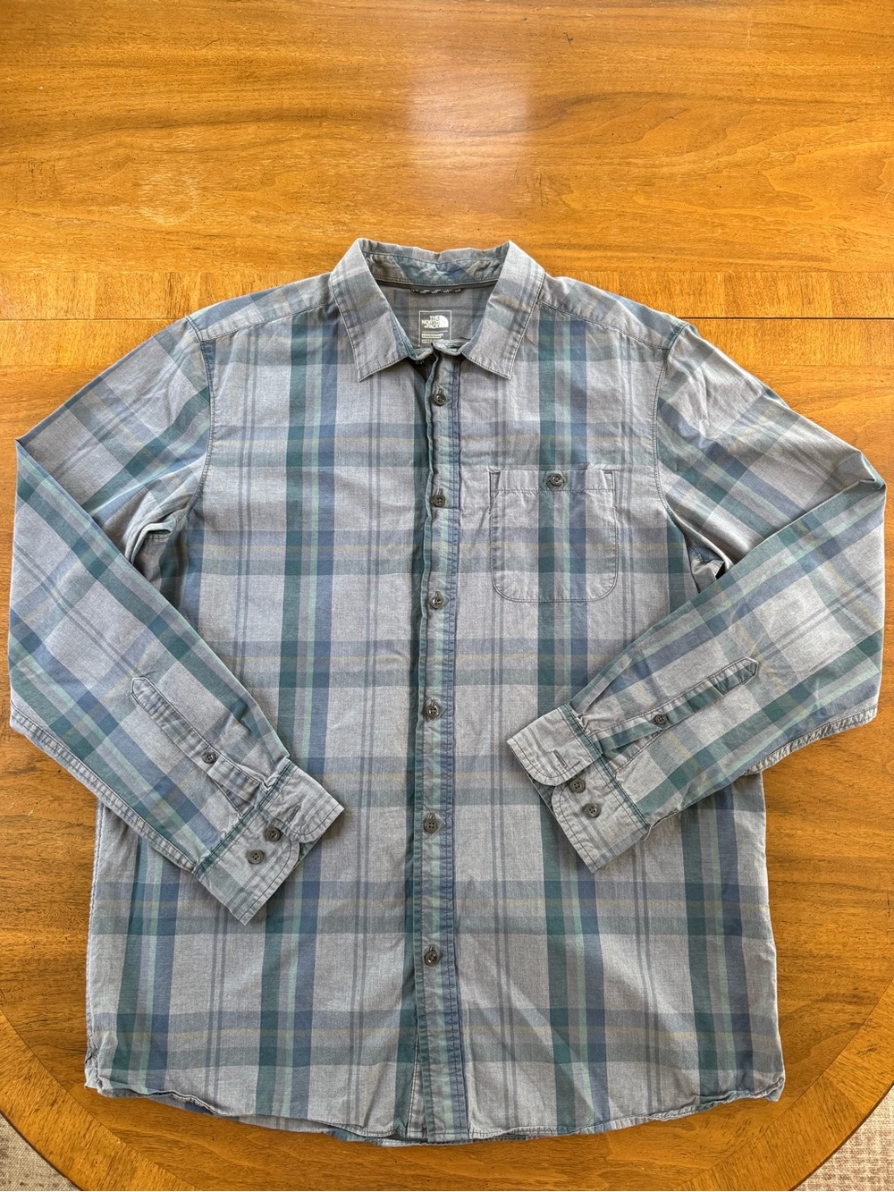 The North Face Men's Gray & Blue Plaid Button-Down Shirt